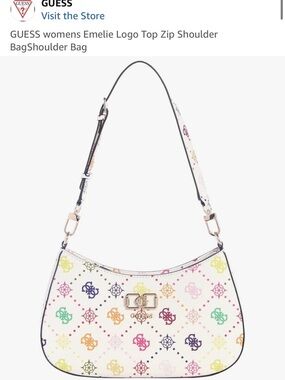 GUESS Emelie White Multicolor Logo Top-Zip Shoulder Bag BRAND NEW Just arrived